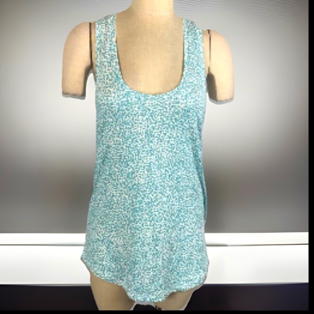 H Halston Studio Y-back Strappy Tank Top Blue Woven Racer Back Scoop Neck NWT